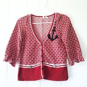 🎉Anthropologie Moth Red Nautical Anchor Cardigan